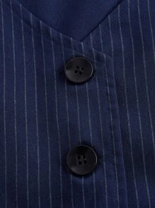 ROMWE Fairycore 大碼條紋圖案前紐扣夾克背心 - 藏蓝色 - 查看 4