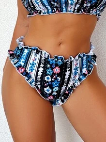 Summer Floral Print Ruffle Trim Bikini Bottom - Multicolor - View 7