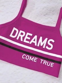 SHEIN 小女童字母圖案吊帶上衣和網紗T恤和短褲套裝 - 玫紅色 - 查看 5