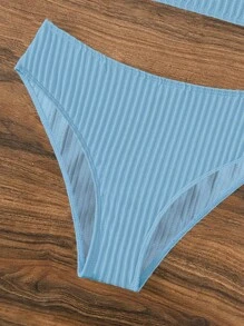 SHEIN Swim Ring Linked Underwire Bikini Set For Summer Beach - Blue - View 3