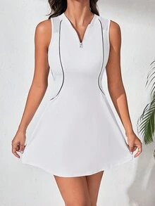 Tennis Basic Vestido activo sin espalda, atuendo de tenis para mujeres - Blanco - Ver 4