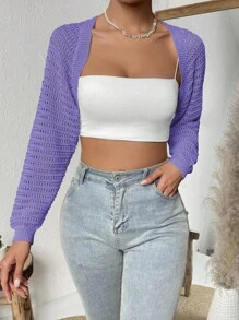 SHEIN Privé Nữ Cardigans màu trơn Giải trí - Màu tím - Xem 6