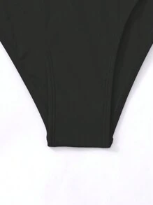 SHEIN Swim Summer Beach Frill Trim Push Up Bikini Set - Black - View 3