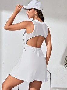 Tennis Basic Vestido activo sin espalda, atuendo de tenis para mujeres - Blanco - Ver 6