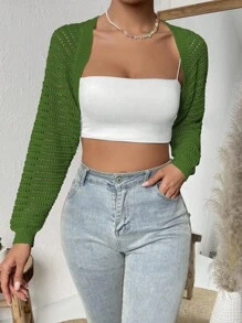 SHEIN Privé Nữ Cardigans màu trơn Giải trí - màu xanh lá - Xem 3