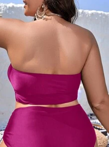 SHEIN Plus Cut Out Ring Linked Bandeau Bikini Top - Purple - View 2