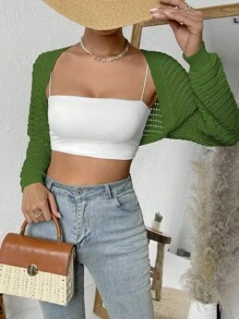 SHEIN Privé Nữ Cardigans màu trơn Giải trí - màu xanh lá - Xem 5