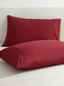 2pcs Wine Red Flannel Pillowcases, Solid Color Rope Inlaid Pillow Covers For All Seasons - Burgundy - View 1