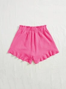 SHEIN VCAY 紙袋腰荷葉邊短褲 - 粉色 - 查看 2