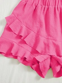 SHEIN VCAY 紙袋腰荷葉邊短褲 - 粉色 - 查看 4