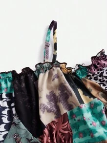 ROMWE Hippie Patchwork Print Cold Shoulder Blouse - Multicolor - View 4