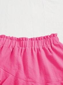 SHEIN VCAY 紙袋腰荷葉邊短褲 - 粉色 - 查看 5