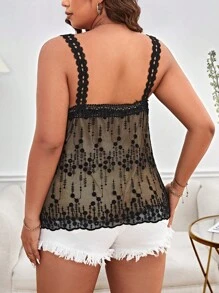 SHEIN Privé Talla grande Top de tirantes con encaje - Negro - Ver 4