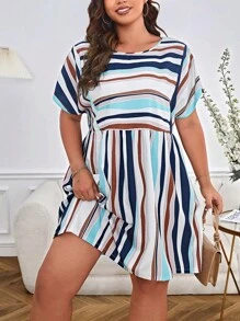 SHEIN Privé Đầm Plus Size Sọc Dễ thương - Nhiều màu - Xem 1