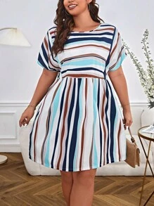 SHEIN Privé Đầm Plus Size Sọc Dễ thương - Nhiều màu - Xem 3