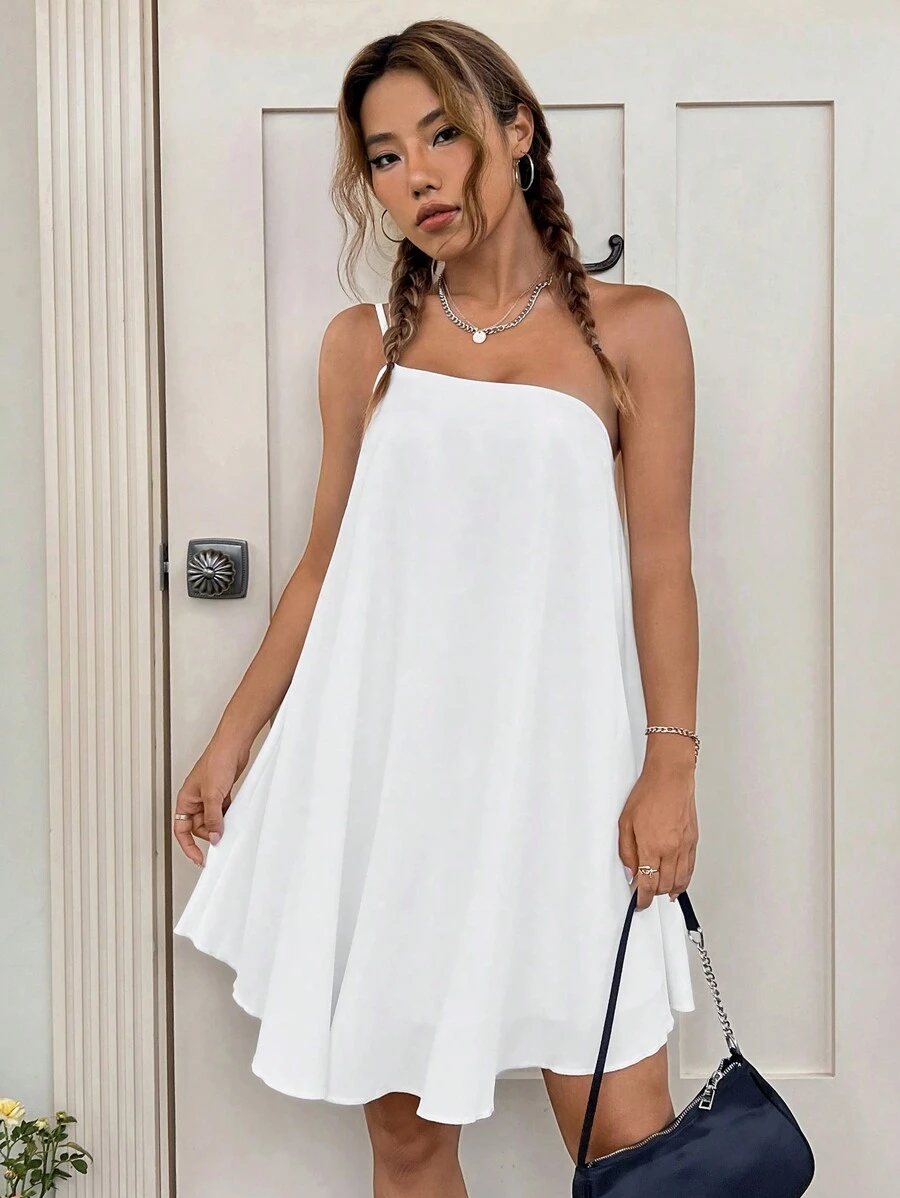 SHEIN EZwear Solid One Shoulder Cami Dress