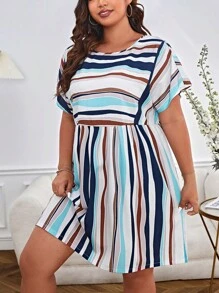 SHEIN Privé Đầm Plus Size Sọc Dễ thương - Nhiều màu - Xem 4