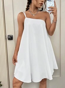 SHEIN EZwear Solid One Shoulder Cami Dress