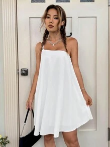 SHEIN EZwear Solid One Shoulder Cami Dress