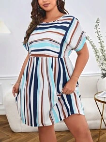 SHEIN Privé Đầm Plus Size Sọc Dễ thương - Nhiều màu - Xem 6