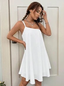 SHEIN EZwear Solid One Shoulder Cami Dress
