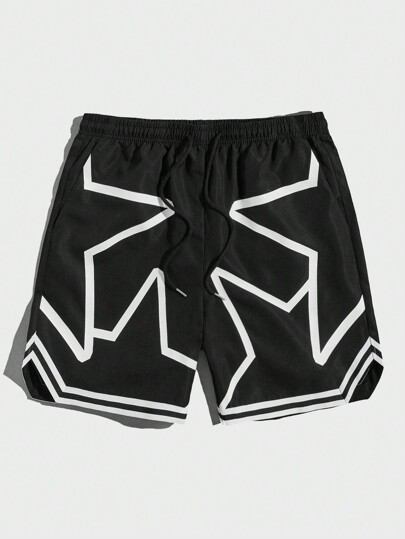 Street Life بنطلون قصير طباعة هندسية رباط خصر للشباب