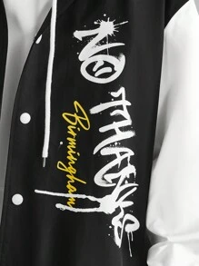 Manfinity RebelGame Oversized Men's Cartoon & Letter Print Drop Shoulder Varsity Jacket Without Hoodie - Black and White - View 3