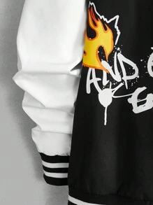 Manfinity RebelGame Oversized Men's Cartoon & Letter Print Drop Shoulder Varsity Jacket Without Hoodie - Black and White - View 4