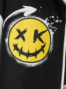 Manfinity RebelGame Oversized Men's Cartoon & Letter Print Drop Shoulder Varsity Jacket Without Hoodie - Black and White - View 5