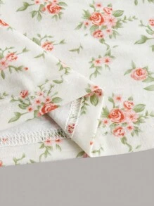 ROMWE 碎花環鏈前鏤空短款T恤 - 米色 - 查看 8