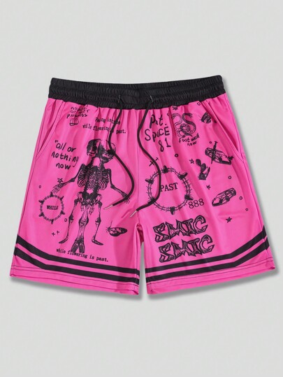 Street Life Ragazzi Shorts con grafica scheletro finitura a righe con coulisse a vita