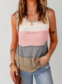 撞色網眼針織上衣 - 彩色 - 查看 1