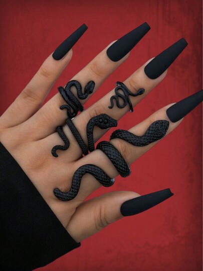 Goth 4 pièces Anneau Vogue En Alliage De Zinc Design Serpent Pour Femme Pour Décoration Quotidienne