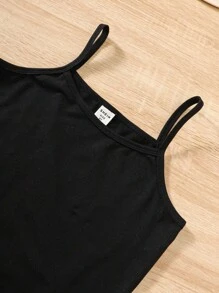 SHEIN 女大童字母圖案高低下擺T恤&吊帶連衣裙 - 黑色 - 查看 3