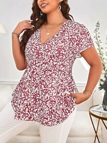 SHEIN LUNE 大碼滿版印花蝙蝠袖襯衫 - 彩色 - 查看 1
