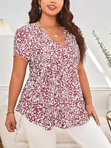 SHEIN LUNE 大碼滿版印花蝙蝠袖襯衫 - 彩色 - 查看 4