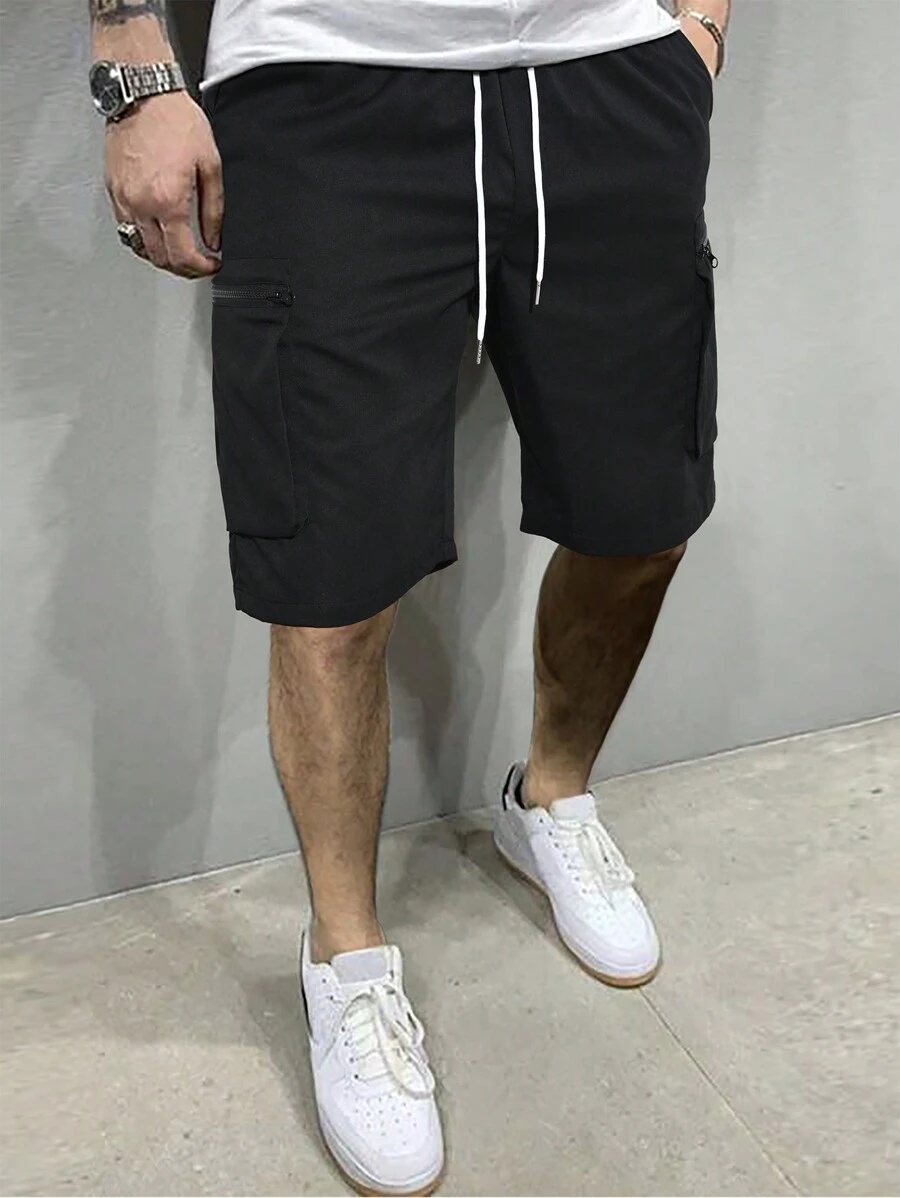 Manfinity Homme Nam Túi bên cạnh Eo dây rút Cargo Quần short - màu đen - Xem 1
