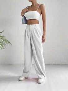 SHEIN EZwear 素色吊帶短上衣和褲子 - 白色 - 查看 5