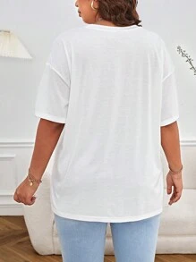 SHEIN Essnce Plus Solid Drop Shoulder Tee - White - View 3