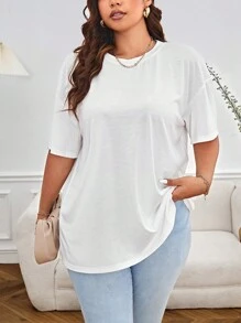 SHEIN Essnce Plus Solid Drop Shoulder Tee - White - View 5