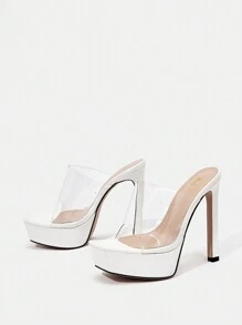 SheIn SXY Xăng đan mule hở mũi quai đơn cho nữ, Xăng đan gót TPU thời trang cho mùa hè - trắng - Xem 1