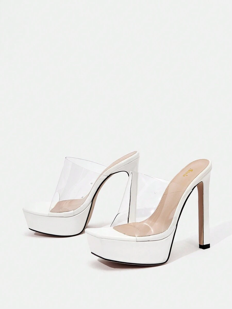 SheIn SXY Xăng đan mule hở mũi quai đơn cho nữ, Xăng đan gót TPU thời trang cho mùa hè - trắng - Xem 1
