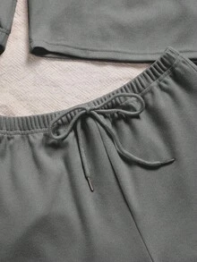 5 chiếc áo ba lỗ trơn & áo hai dây & quần short buộc phía trước & quần dài & dây buộc tóc - Xám - Xem 4