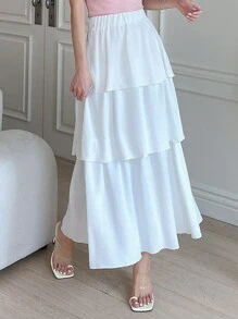 DAZY Váy nữ phân lớp màu trơn Giải trí - trắng - Xem 2