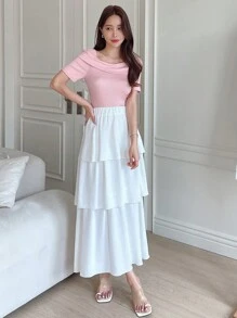 DAZY Váy nữ phân lớp màu trơn Giải trí - trắng - Xem 3