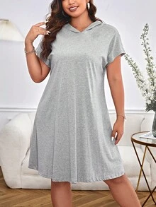 SHEIN Essnce 大碼素色連帽連衣裙 - 淺灰色 - 查看 3