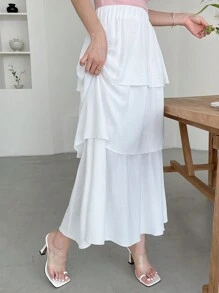 DAZY Váy nữ phân lớp màu trơn Giải trí - trắng - Xem 5