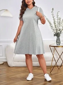 SHEIN Essnce 大碼素色連帽連衣裙 - 淺灰色 - 查看 5