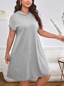 SHEIN Essnce 大碼素色連帽連衣裙 - 淺灰色 - 查看 1
