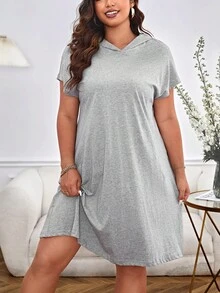 SHEIN Essnce 大碼素色連帽連衣裙 - 淺灰色 - 查看 2